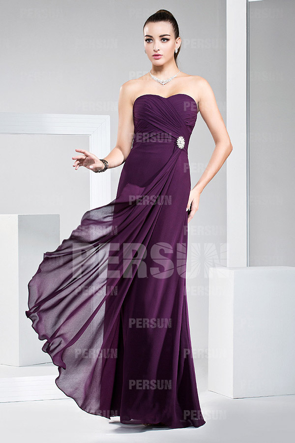 Sexy Backless Ruffles Purple Chiffon Floor Length Formal Bridesmaid Dress