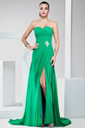 Sexy Strapless Side Slit Green Ruffles Floor Length Evening Dress