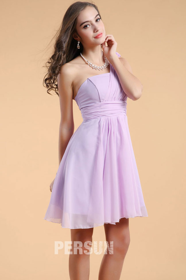 Elegant Chiffon Purple One Shoulder A Line Short Formal Bridesmaid Dress