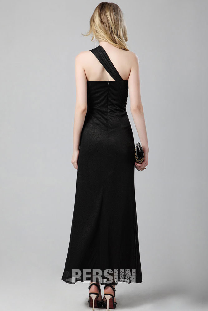 One shoulder Split front Black Formal dress