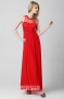 Simple Column Red Chiffon Long Ruches Evening Dress