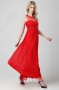 Simple Column Red Chiffon Long Ruches Evening Dress