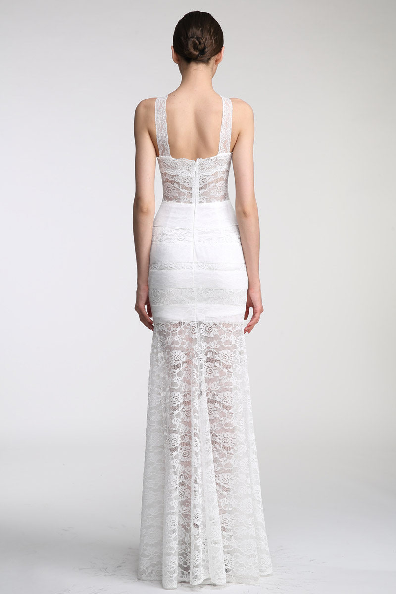 Persun Sheath High Neck White Lace Evening Dress