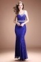 Chic Blue Scoop Mermaid Lace Long Empire Beading Formal Dress