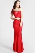 Sexy Jersey Red One Shoulder Scoop Long Sequins Evening Dress