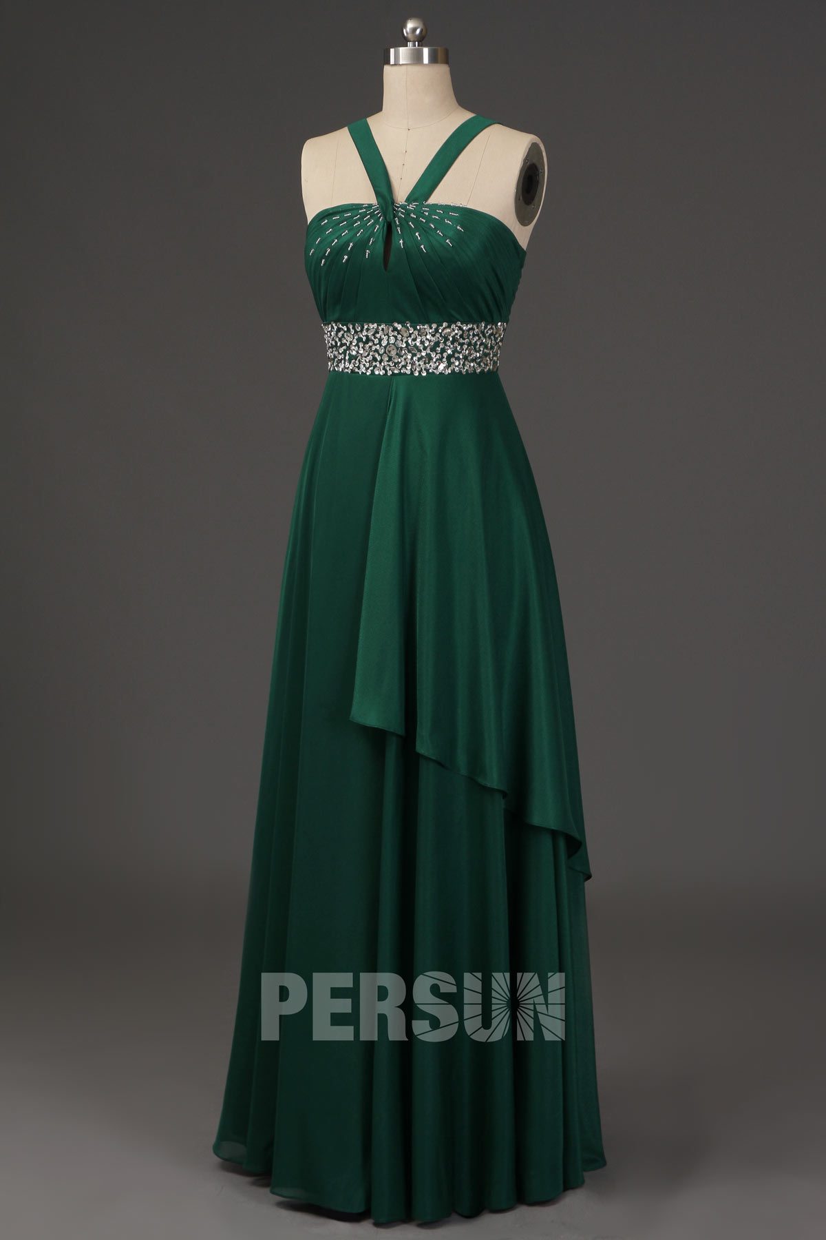 Chic Green Long A Line Chiffon Empire Formal Bridesmaid Dress With Straps
