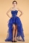 Simple Blue Organza A Line Sweetheart High Low Sequins Cocktail Dress