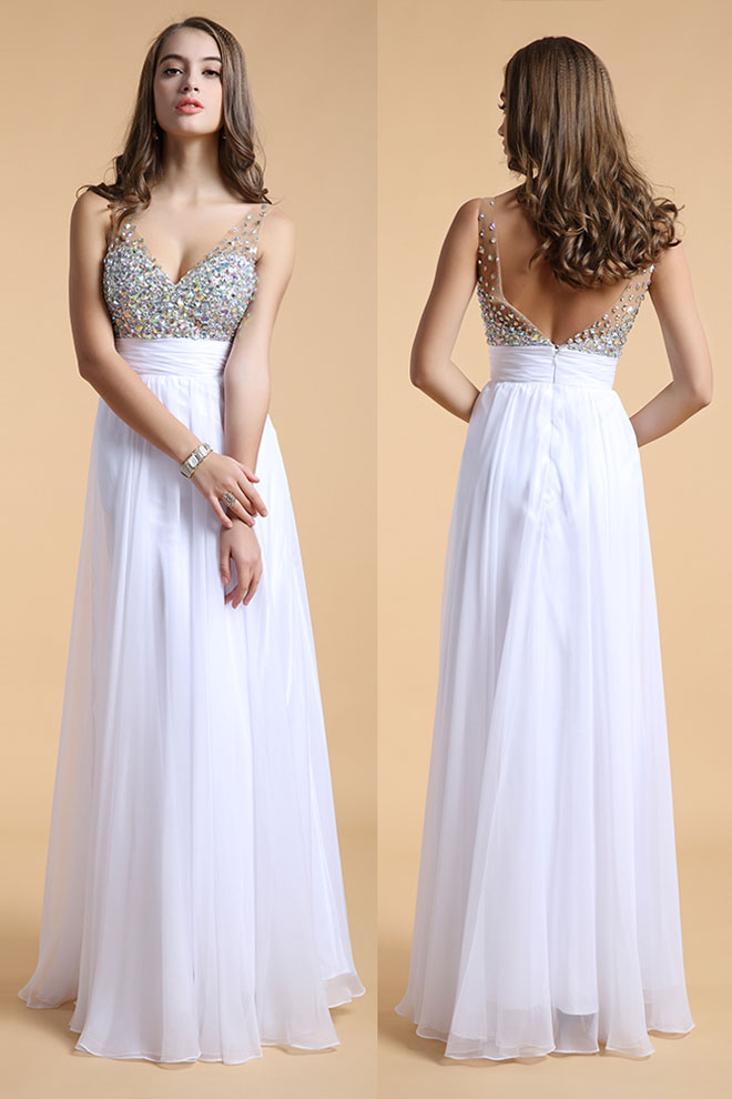 Beading Straps Chiffon Long School Formal Dress