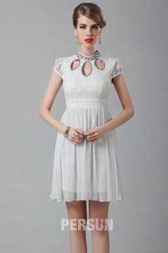 Chiffon White Lace Short Cocktail Dress