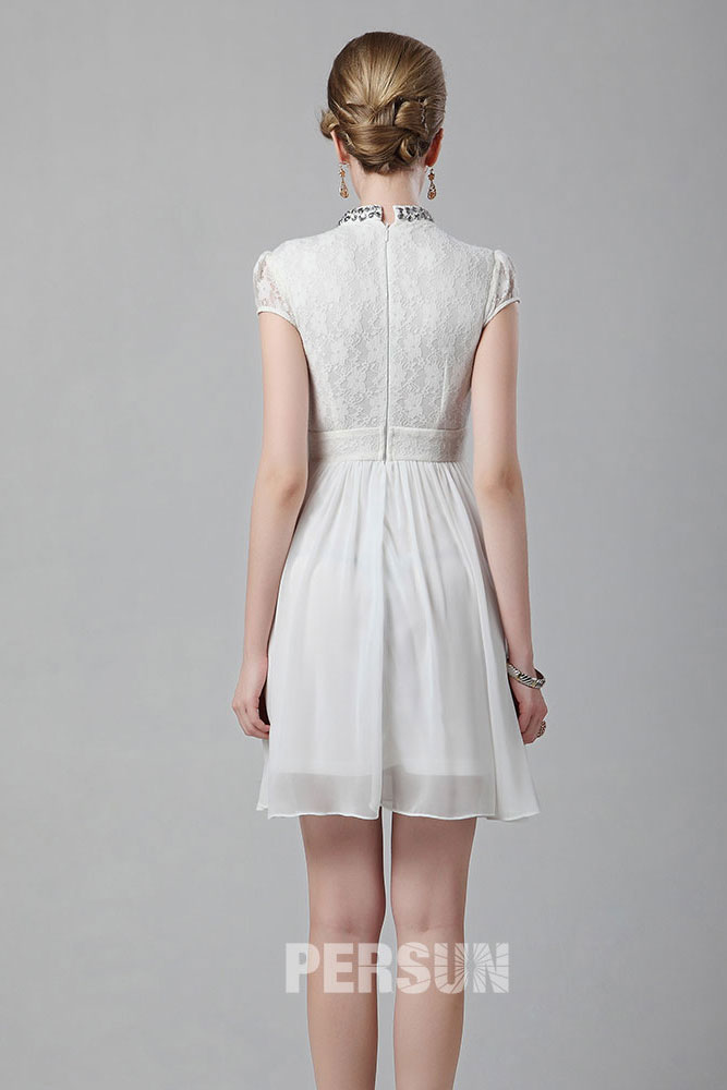 Chiffon White Lace Short Cocktail Dress