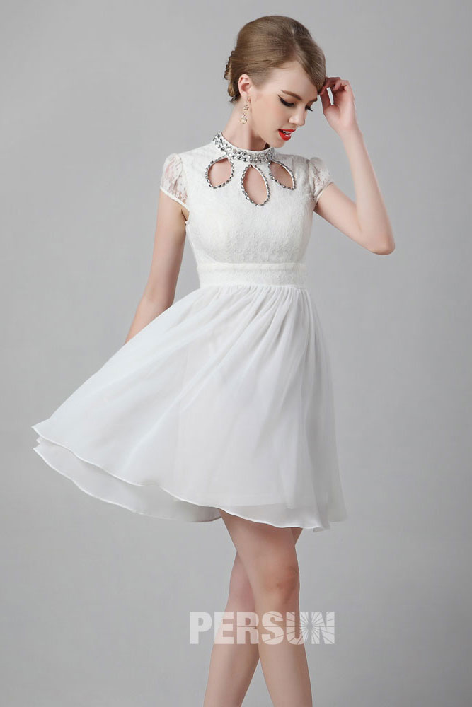 Chiffon White Lace Short Cocktail Dress