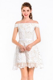 Off-the-shoulder Ivory Short Lace Cocktail Homecoming Dress