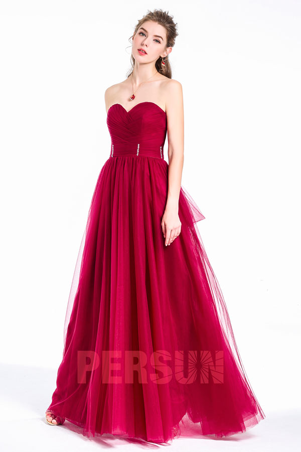 Prinzessin stil Herz-Ausschnitt rot Abendkleid lang Tüll