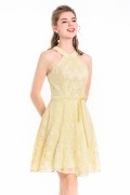  A-line Short Pale Daffondil Lace Sequin Scoop Neck Bridesmaid Dress 
