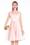 Trapeze Square Neck Short Satin Cocktail Dress With Bow in Cut-out Back
