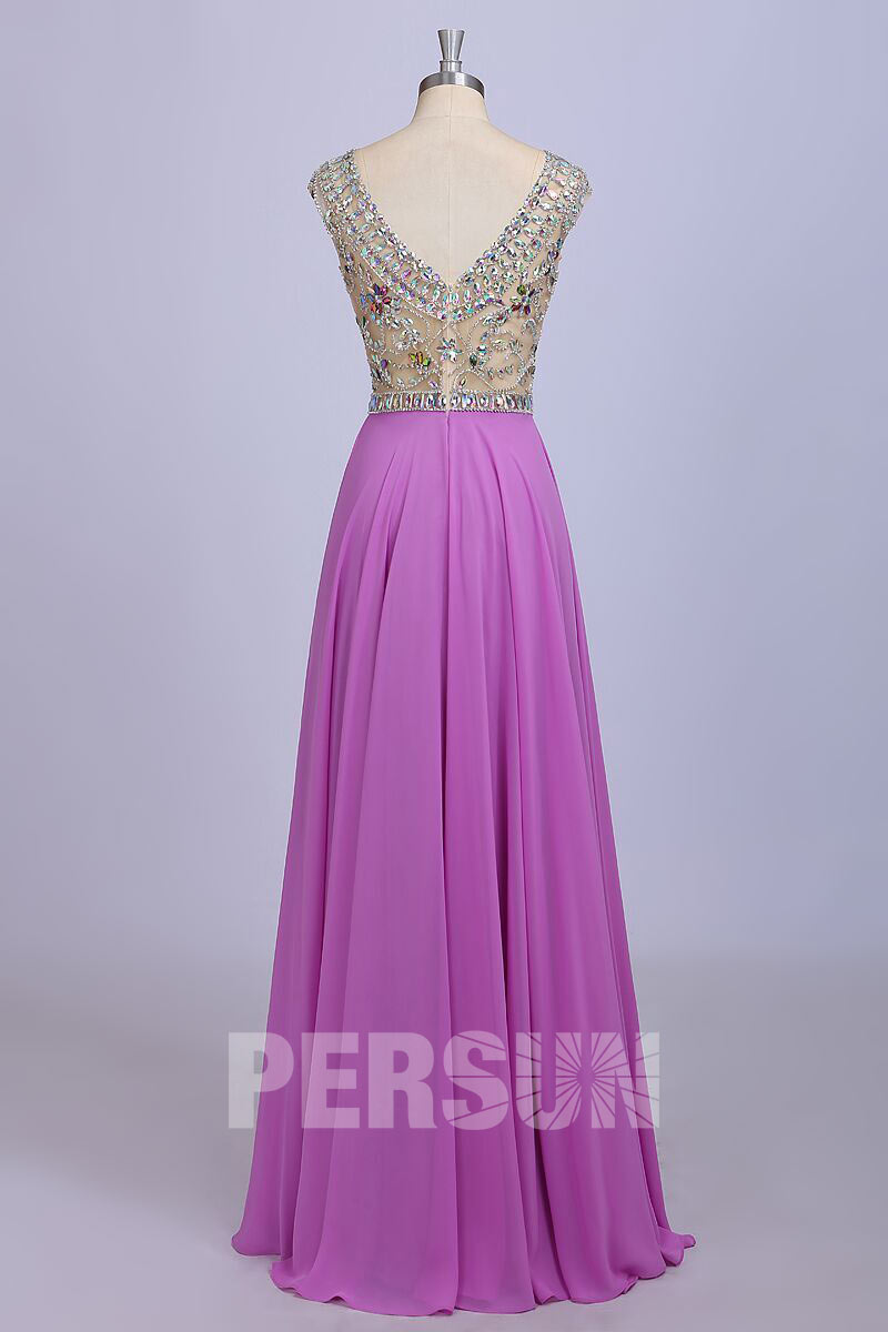 Elegant a Line Beading Floor Length Chiffon Purple Formal Dress