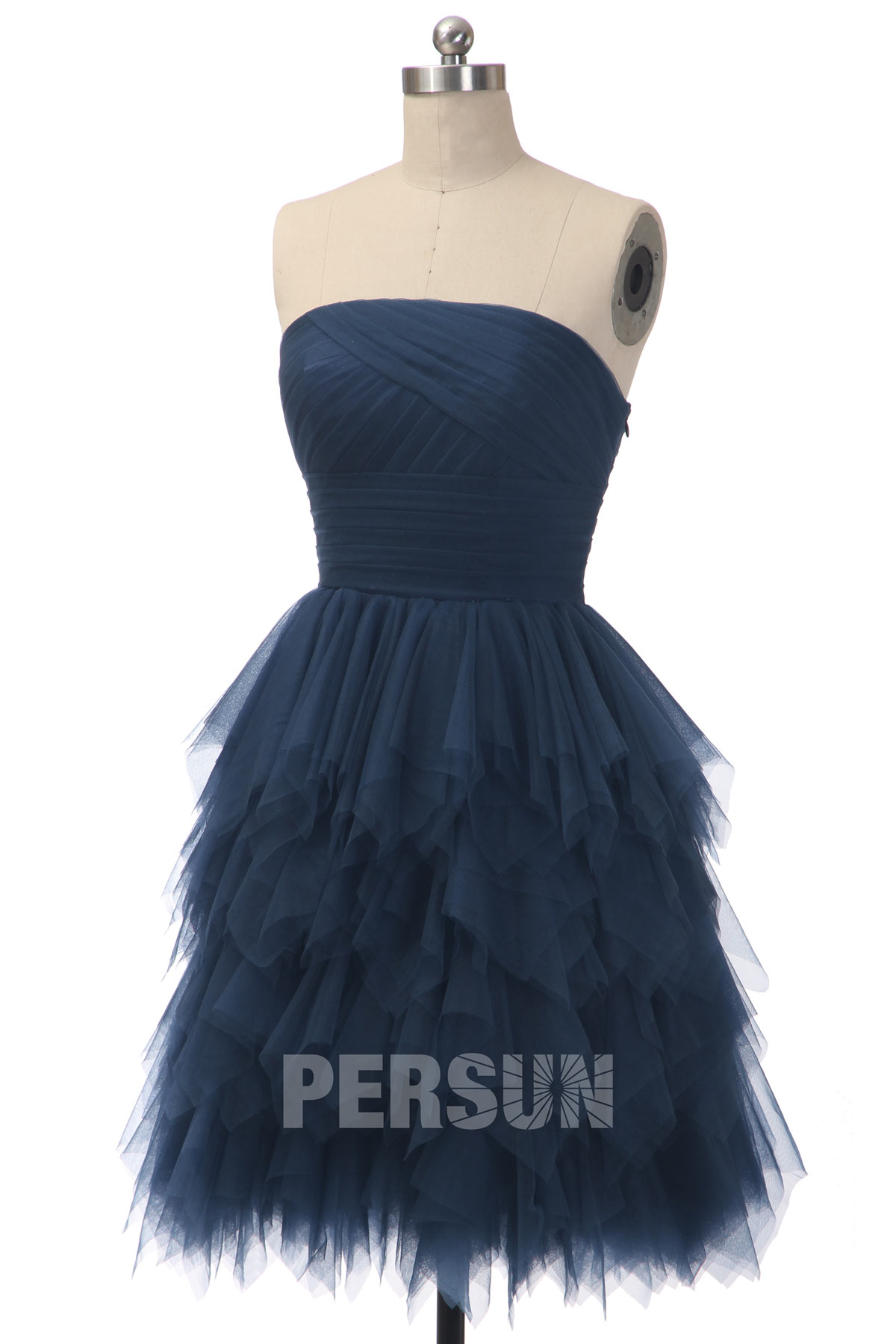 Chic Ruching Short Empire Blue Formal Dress Persun