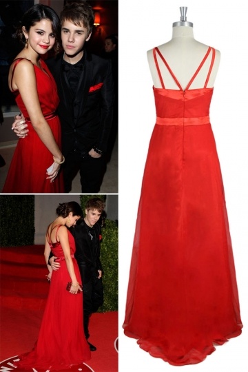 Robe soirée rouge de Selena Gomez longue sol