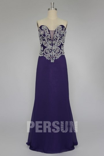 Dressesmall Vintage Beaded Bodice Strapless Purple Long Formal Dress