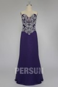 Vintage Beaded Bodice Strapless Purple Long Prom Formal Dress