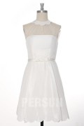 Simple Festoon Collar Short Silk Wedding Dress