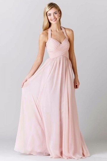 Magnifique robe rose pâle longue col halter pour demoiselle d'honneur