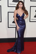 Selena Gomez Sexy Pailletten Pailletten Maxikleid bei Grammy Awards 2016