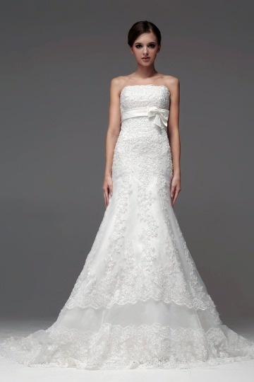 Gorgeous Organza Strapless Lace Long Wedding Dress