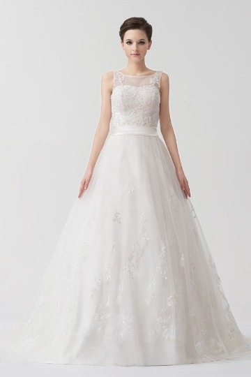 Dressesmall Organza Applique Beading Lace Wedding Dress With Straps