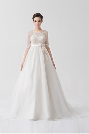 Organza Sweetheart Applique Lace Wedding Dress With Detachable Jacket