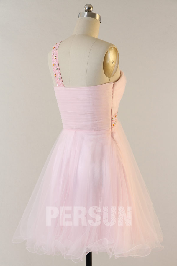 One Shoulder Pale Pink School Formal Cocktail Dress