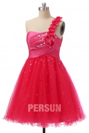 One Shoulder Criss Cross Pleated Appliques A-line Tulle Prom / Cocktail Dress