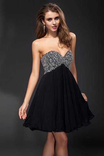 A-line Strapless Empire Beaded Chiffon Prom/Cocktail Dress