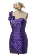 Sexy One Shoulder Beaded Floral Purple Prom / Cocktail Dress