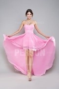 A line Sweetheart Ruched Beaded Chiffon High Low Prom / Evening Dress