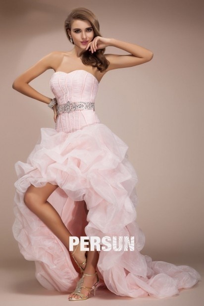 Dressesmall Beaded Pick Up Sweetheart Organza High Low Prom Dress