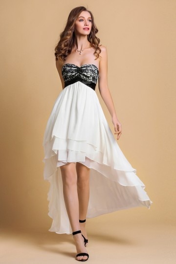 Dressesmall Persun Silky Chiffon Black & White A line High Low Formal Dress