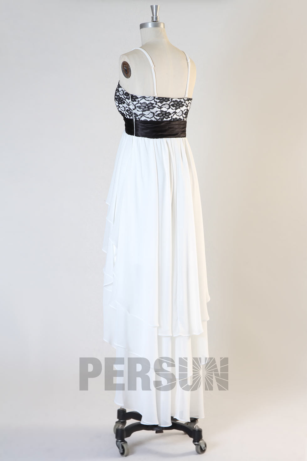 Persun Silky Chiffon Black & White A line High Low Formal Dress