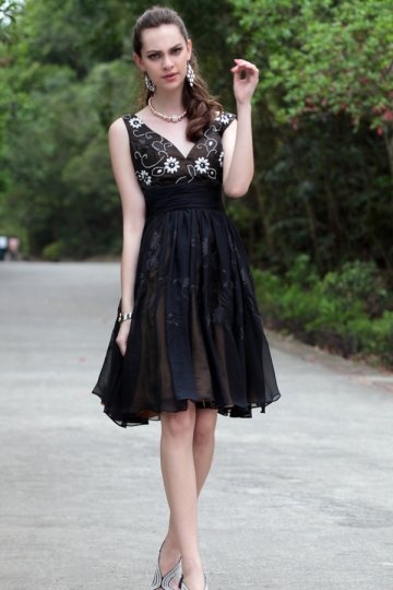 printed short formal little black dress