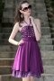Sexy Beading Ruching Halter Satin Purple A line Short Prom Dress