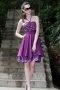 Sexy Beading Ruching Halter Satin Purple A line Short Prom Dress