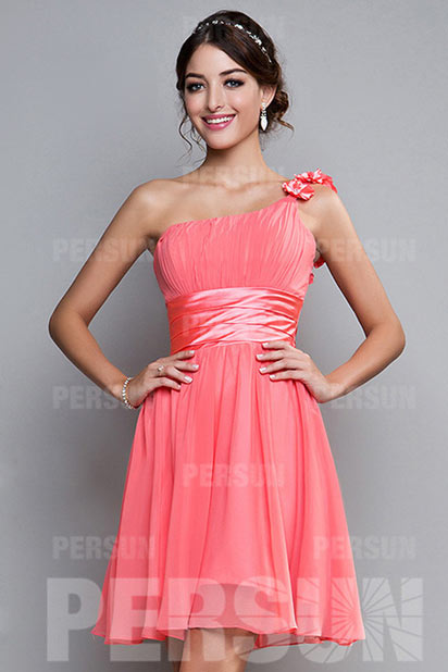 Dressesmall Sweet Handmade Flower Ruching One Shoulder Chiffon A line Formal Bridesmaid Dress