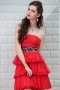 Ruching Tiers Strapless Chiffon A line Red Short Formal Cocktail Dress