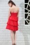 Ruching Tiers Strapless Chiffon A line Red Short Formal Cocktail Dress