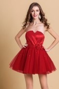 Sequined Strapless A line Short Tulle Bridesmaid Dress