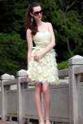 Strapless Yellow Beading Sequins Chiffon Prom / Cocktail Dress