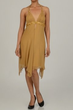 Beading Ruching Halter Chiffon A line Cocktail Dress