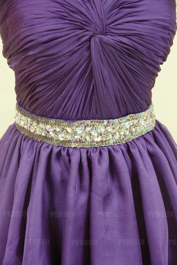 Sequined Ruffle Sweetheart Chiffon Purple A line Cocktail Dress