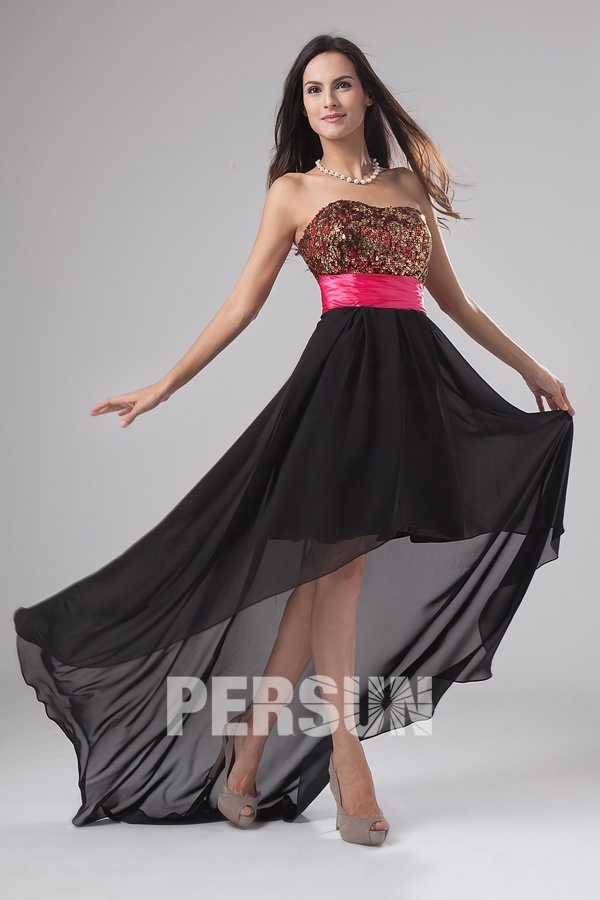 Sexy Sequins Black High Low Chiffon A Line Cocktail Dress