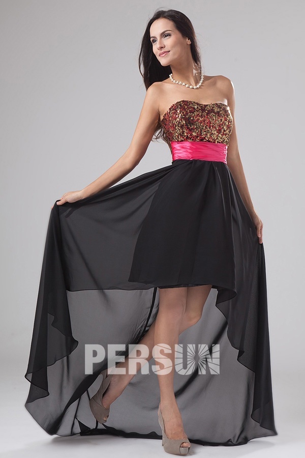 Sexy Sequins Black High Low Chiffon A Line Cocktail Dress